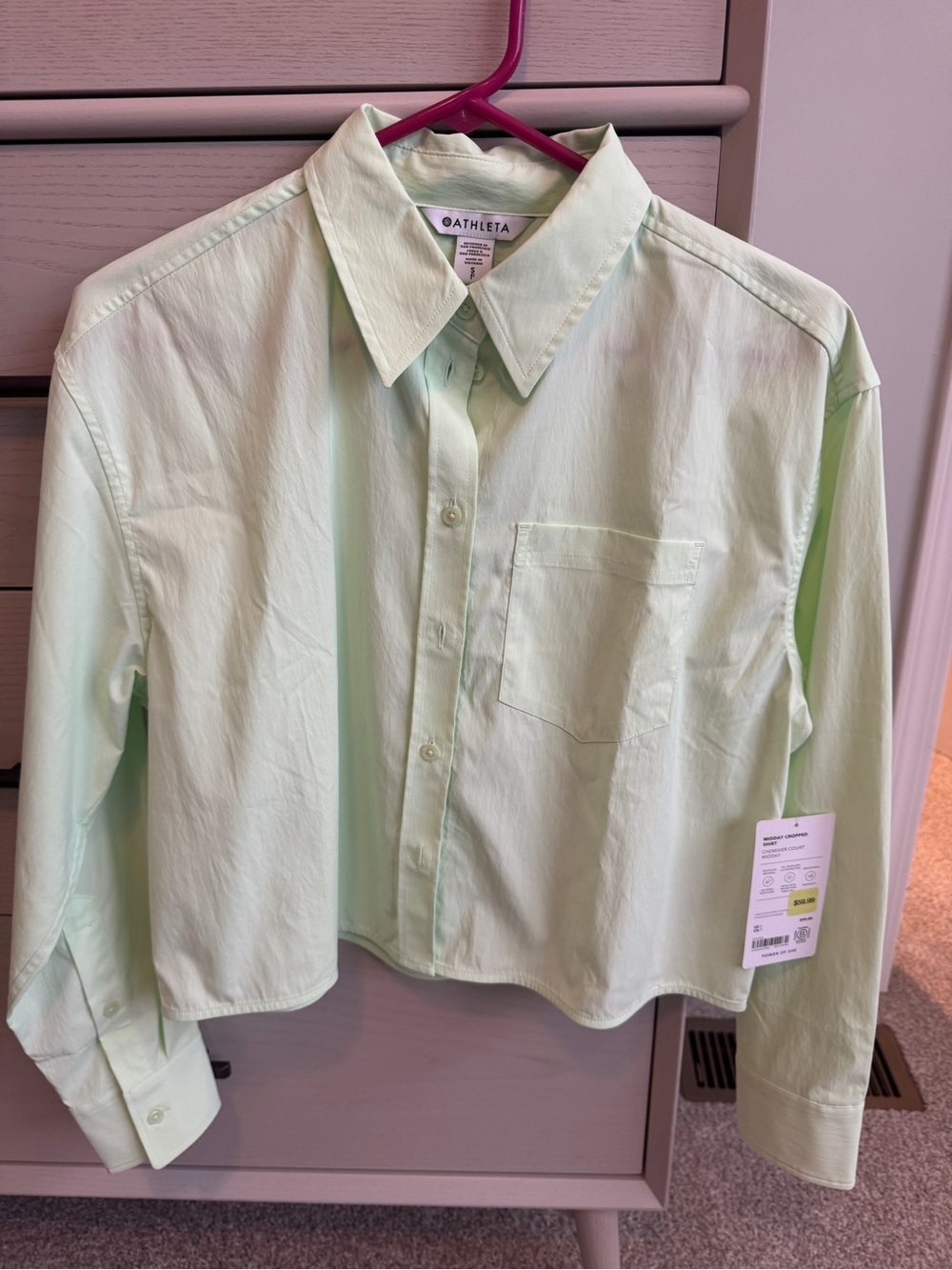 Athleta Light Green Cropped Button-Up Shirt